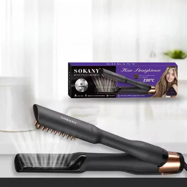 Hair Straightener with Steam Integrated Blowing and Combing